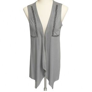 POL Embroidered Open Front Vest Size S Gray Boho‎ Festival Layering Casual